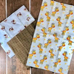 Baby Boy Flannel Burp Cloths - 3 pack Coordinating burp cloths - Jungle animal theme