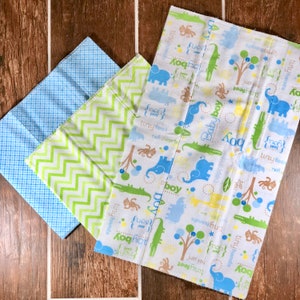 Baby Boy Flannel Burp Cloths - 3 pack Coordinating burp cloths - Jungle animal theme