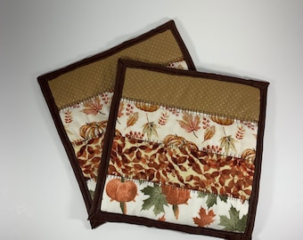 Quilted Fall Potholders Set, Thanksgiving Hot Pads, Mug Rugs