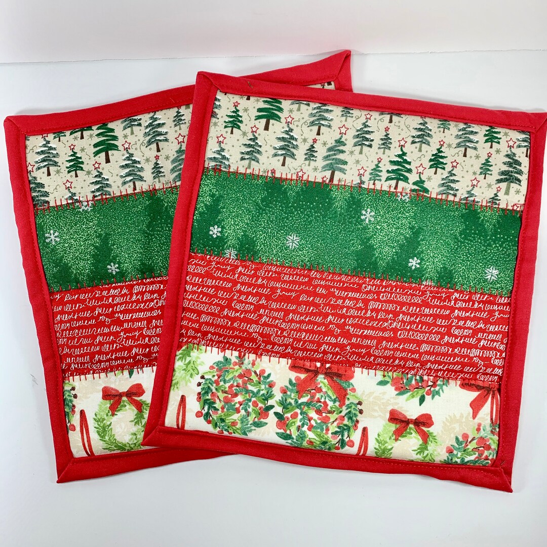 Christmas Pot Holders Quilted Potholders Set of 2 Hot Pads Etsy