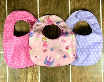 Baby Girl Bibs - 3 Pack Coordinating Bibs - Princess theme - Traditional Bibs