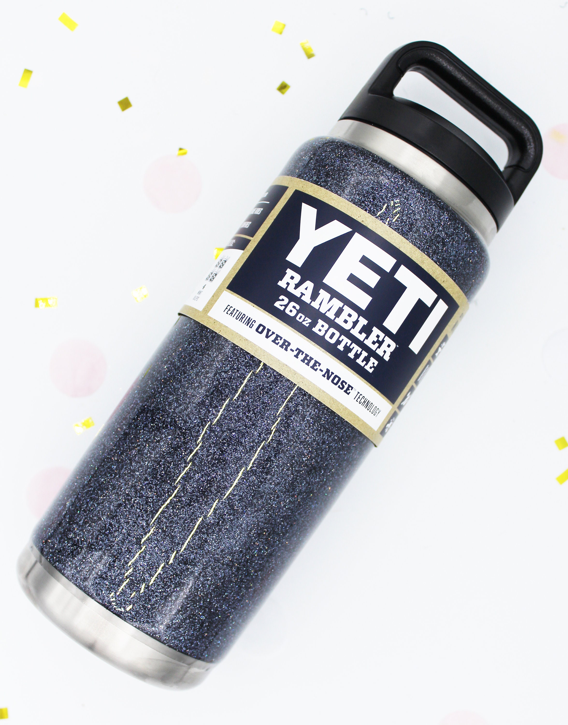 36 oz Glittered Yeti Bottle with Decal. Made to order!