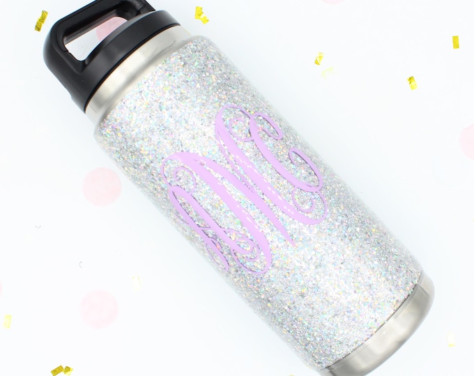 26 oz Chunky Glitter Yeti Bottle with Decal.  Made to order!