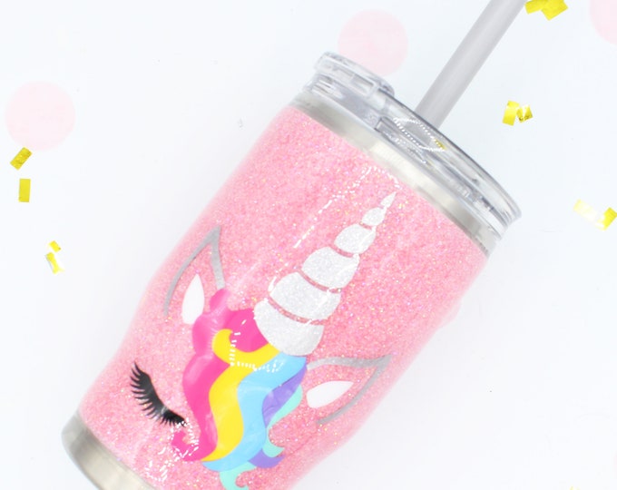 Kids 14 oz Glitter SEALED Stainless Steel Tumbler with custom decal.  Made to order!