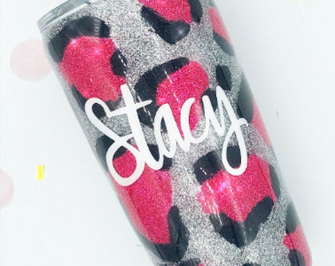Cheetah Pattern Glitter SEALED Stainless Steel Tumbler.  Made to order with the option of a custom decal!