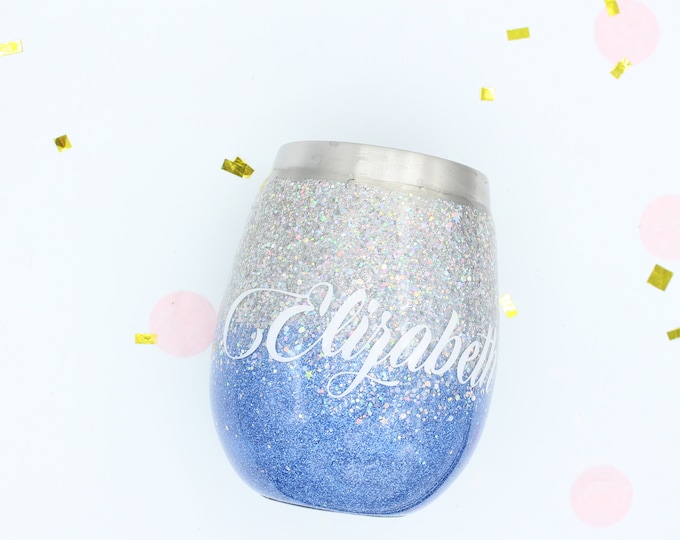 Ombre Chunky Glitter Wine Tumbler made to order with custom decal!
