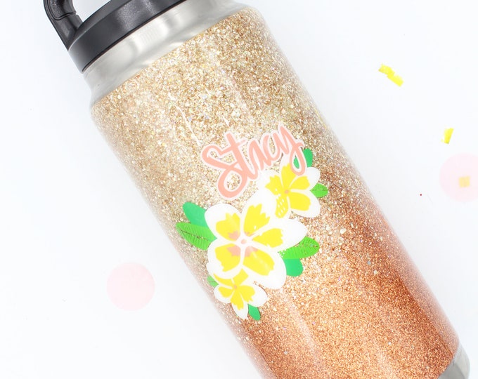 26 oz Bottle Ombre Chunky Glitter SEALED Stainless Tumbler with custom decal. Made to order!!!