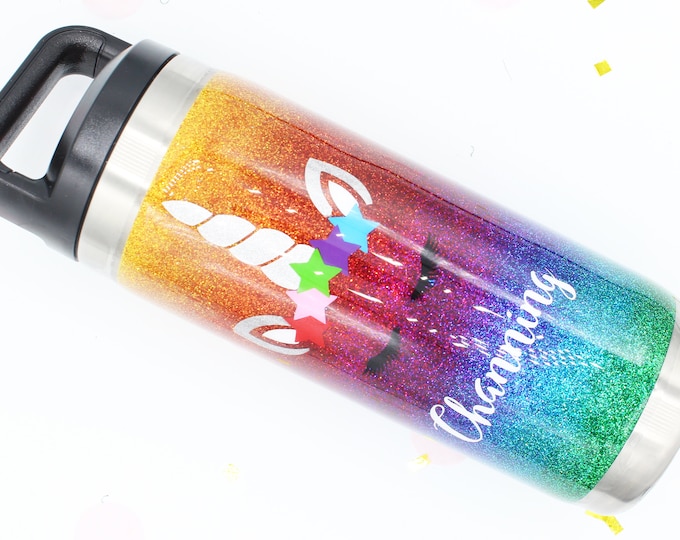 18 oz Ombre Glitter Bottle with a custom decal.  Made to order!