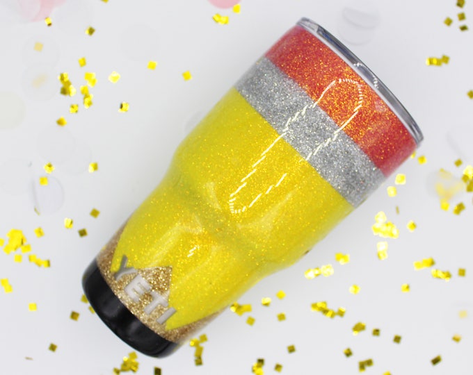 Pencil 30 oz Glitter SEALED Stainless Steel Tumbler.  Made to order!