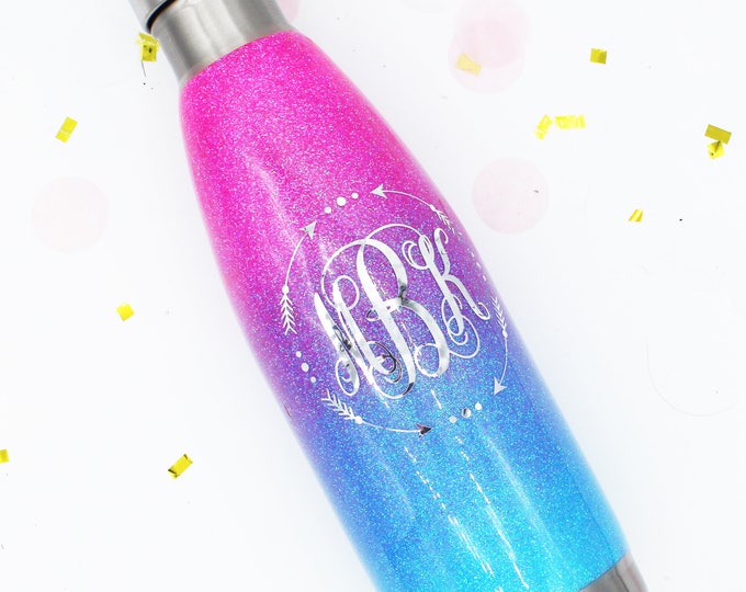 17 oz Swell Ombre Glitter SEALED Stainless Bottle with decal. Made to order!!!