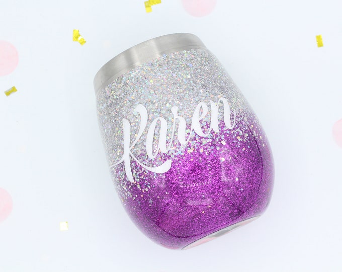 Ombre Chunky Glitter Wine Tumbler made to order with custom decal!