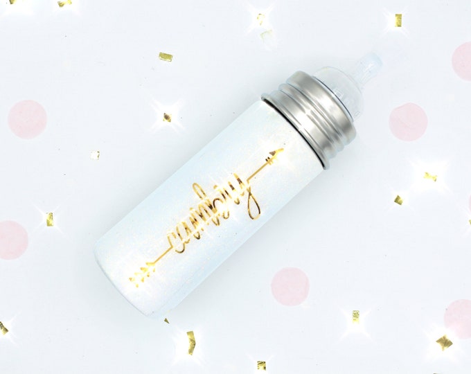 Pura Kiki 11 oz Stainless Steel Baby Bottle.  Sealed glitter with decal.  Made to order!