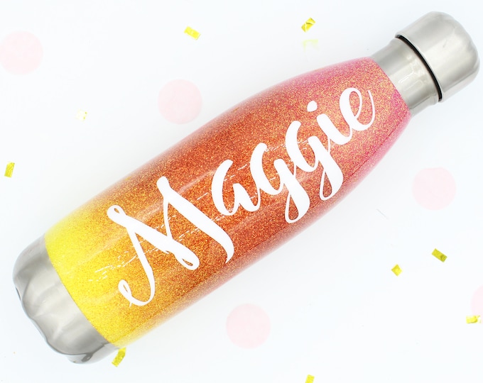 17 oz Swell Ombre Glitter SEALED Stainless Bottle with decal. Made to order!!!