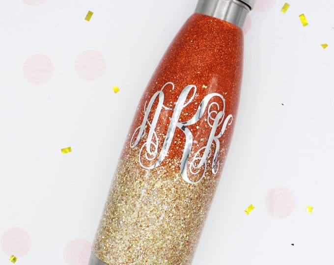 25 oz Swell Ombre Chunky Glitter SEALED Stainless Bottle with decal. Made to order!!!