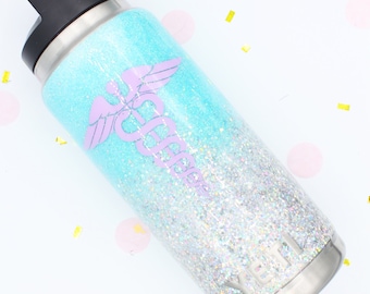 Ombre Chunky Glitter Yeti Tumbler: Custom Decal, 26 oz Stainless Steel