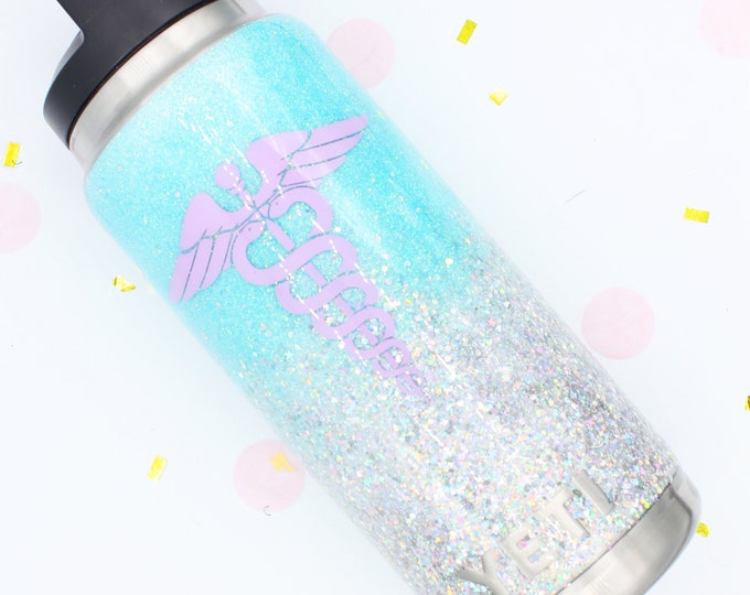 26 oz Bottle Ombre Chunky Glitter SEALED Stainless Tumbler with custom decal. Made to order!!!