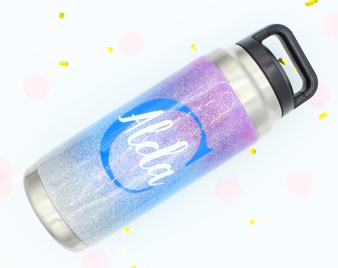 26 oz Ombre Glitter Yeti Bottle with a custom decal.  Made to order!