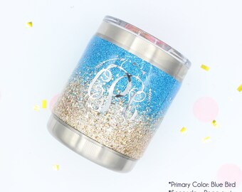 10 oz Lowball Ombre Chunky Glitter SEALED Stainless Tumbler with decal. Made to order!!!