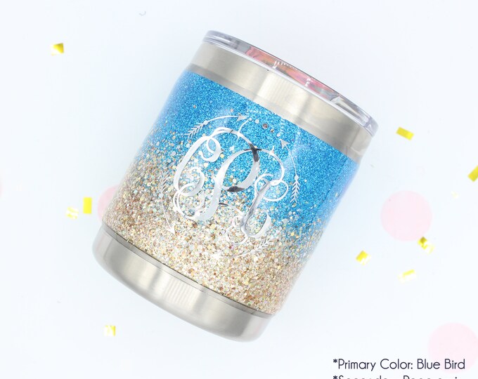 10 oz Lowball Ombre Chunky Glitter SEALED Stainless Tumbler with decal. Made to order!!!