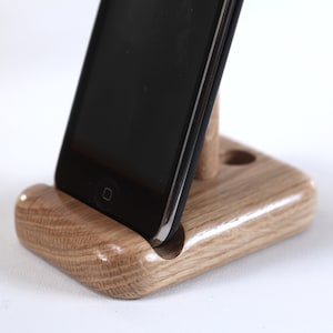 Phone stand adjustable, solid oak wood, ALL iPhone, Samsung, HTC, Sony, LG,  Google, Microsoft