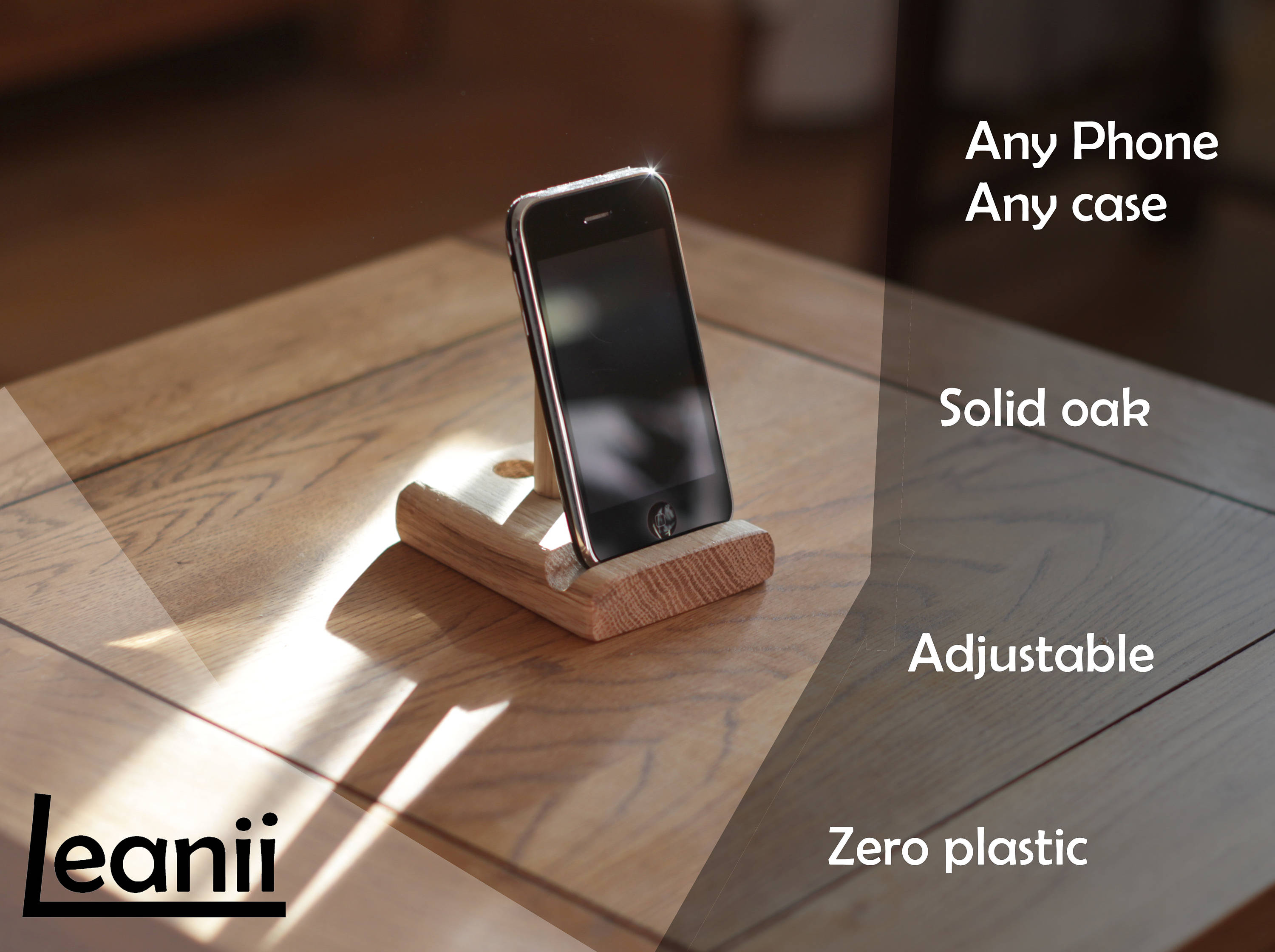 Phone Stand Adjustable, Solid Oak Wood, ALL Iphone, Samsung