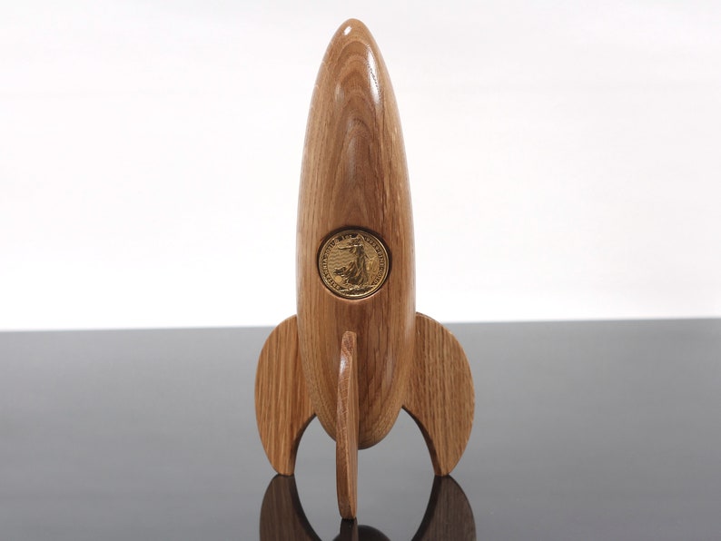 Rocket Coin Display Stand Gold, Silver, collectible image 1