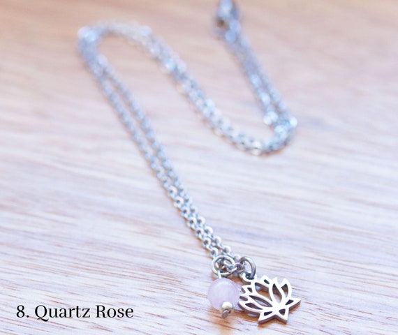Collier Chaine Avec Pendentif Fleur De Lotus Et Améthyste Labradorite Lapis Lazuli Oeil De Tigre Quartz Rose Aïko Création
