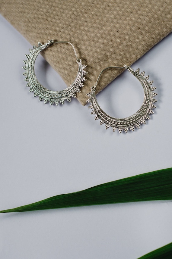 Bere Bere Earrings, gypsy hoops, Moroccan, engraved, handmade, gold,  silver, ethnic, jewellery, bohemian, boho, nature, detailed, cast,