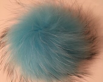 Tassel turquoise fur for Hat/fur pompom with snap for beanie hat