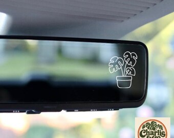 Monstera Mirror Decal, Car Rearview Mirror Vinyl Sticker, Tropical Plant Decal, Cute Leaf Car Charm, Plant Lover Gift