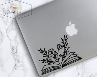 floral book decal, floral book laptop sticker