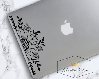 Sunflower decal, Sunflower sticker, half sunflower decal, half sunflower sticker, sunflower laptop sticker, vinyl decal, laptop sticker
