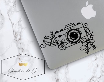 Camera decal, Camera floral sticker for laptops, car or any smooth surface