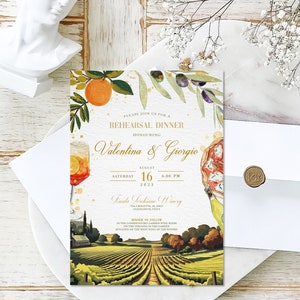 Custom Wedding Rehearsal Dinner Invitation, Italian Wedding, Winery Wedding, Winery Themed Rehearsal Dinner Invite, Pizza & Spritz, Vineyard