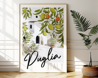 Puglia Italy Printable DIGITAL Art, Apulia Italy Olives Travel Poster, Polignano a Mare Wall Art, Anniversary Gift, Apulia Trendy Home Decor