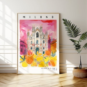 Poster arrotolato stampato raffigurante Milano, Italia, acquerello del Duomo di Milano, poster di viaggio italiano, arte murale, regalo di compleanno e Natale.