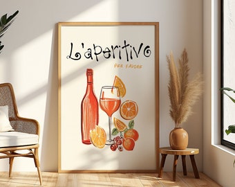 Italian Spritz Print, L'Aperitivo Printable DIGITAL Art, Retro Hand Drawn Colorful Bar Cocktail Painting, Italian Spritz Wall Art Decor Gift