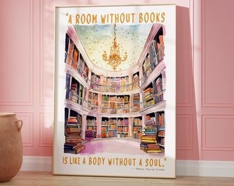 Cicero Quote Watercolor Library Art Print: Book Lover Gift
