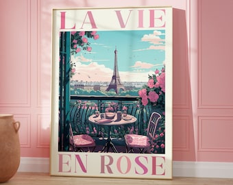 La Vie En Rose Digital Print, French Quote, Paris Eiffel Tower Illustration, French Language Saying, Pink French Art Print, Life in Pink