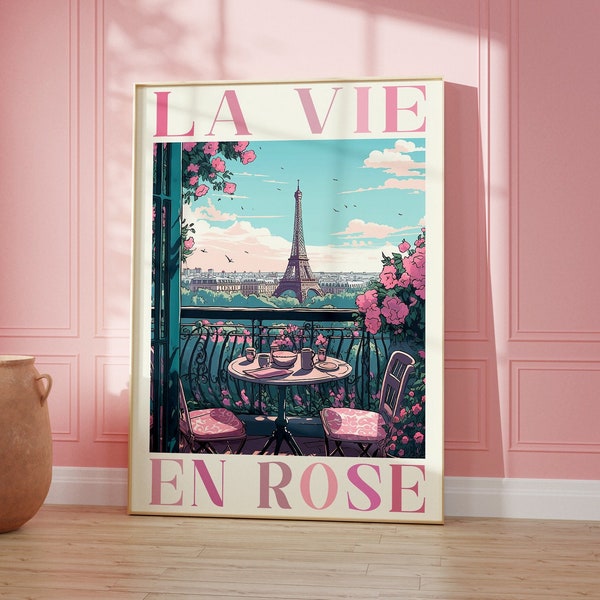 La Vie En Rose Digital Print, French Quote, Paris Eiffel Tower Illustration, French Language Saying, Pink French Art Print, Life in Pink