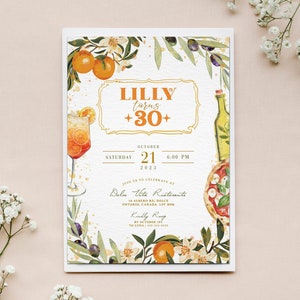 faire-part d'anniversaire personnalisé | Style italien, invitation d'anniversaire sur le thème de l'Italie, Spritz et pizza, vintage, carte d'anniversaire imprimable rétro