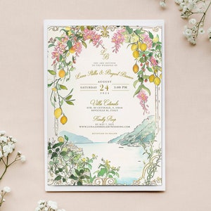 Italian Amalfi Coast Wedding Invitation Design, Custom Italy Beach Wedding Invite, Lemon Italian Wedding Invitation, Positano Wedding Invite