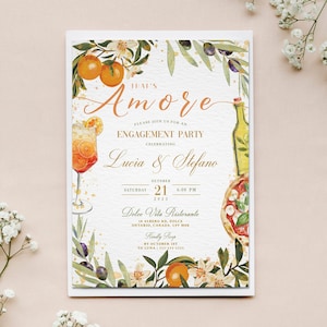 Italian Style Engagement Party Invite, Italy Themed Invite, Spritz and Pizza Invite, That's Amore, Engagement Party Invitation, Italian Love image 1