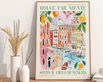 Dolce Far Niente Venice Italy Painted DIGITAL Print, Trendy Venetian Wall Art Gift, Italy Travel Poster, Venezia Italia, Watercolor Print