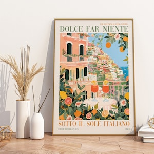 Dolce Far Niente DIGITAL Printable Art, Colorful Painting, Italian Spritz Art, Positano Art Print, Amalfi Coast, Home Decor Gift, Wall Art