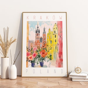 Cracovia Polonia Arte DIGITALE stampabile, Cracovia Poster acquerello colorato, Arte murale polacca, Decorazione murale polacca, Regalo di compleanno, Stampa di Cracovia