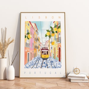 Lisbon Portugal Travel Rolled Poster Art, Lisbon Colorful Watercolor Poster, Lisboa Train Wall Art, Wall Decor, Birthday Gift, Azulejos Tile