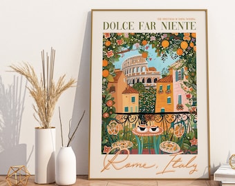 Dolce Far Niente Rome Italy, DIGITAL Printable Wall Art, Italian Language Saying, Roma, Colosseum, Coffee Lover Art, Italy Travel Gift