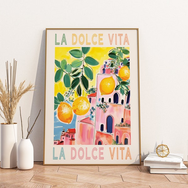 La Dolce Vita, Amalfi Coast Italy, Printable DIGITAL Art, Colorful Art Painting, Italian, Positano, Italy Travel Wall Art, Retro Spritz Art