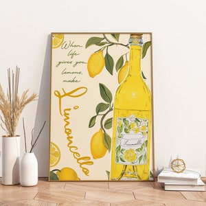 When Life Gives You Lemons Make Limoncello Printable DIGITAL Art, Colorful Italian Lemons Art Painting, Italian Wall Art, Trendy Home Decor